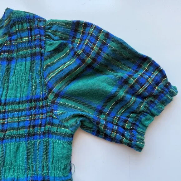 Cat & Jack Green & Blue Plaid Smocked Short Sleeve Dress Girls Size 5T NWOT - Picture 6 of 8